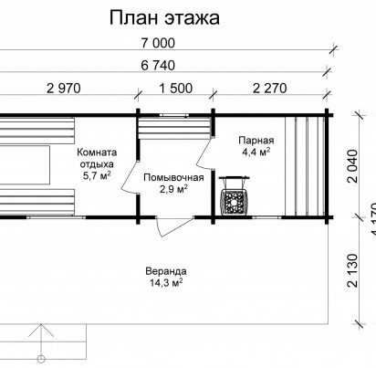 Мобильная баня Калга 2300*7000