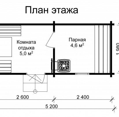 Мобильная баня Лотта 2300*5200