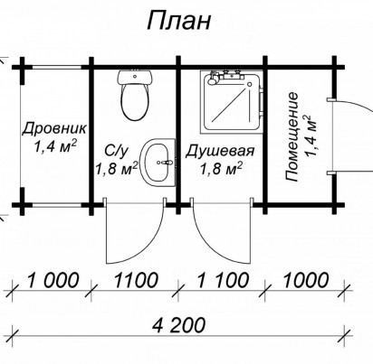 Хозблок с дровником 4200х2000 мм и туалетом